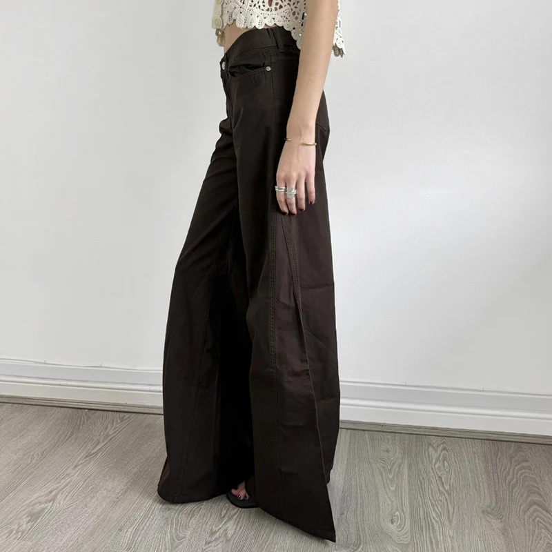 HEYounGIRL женские коричневые расклешенные джинсы в стиле ретро свободного покроя