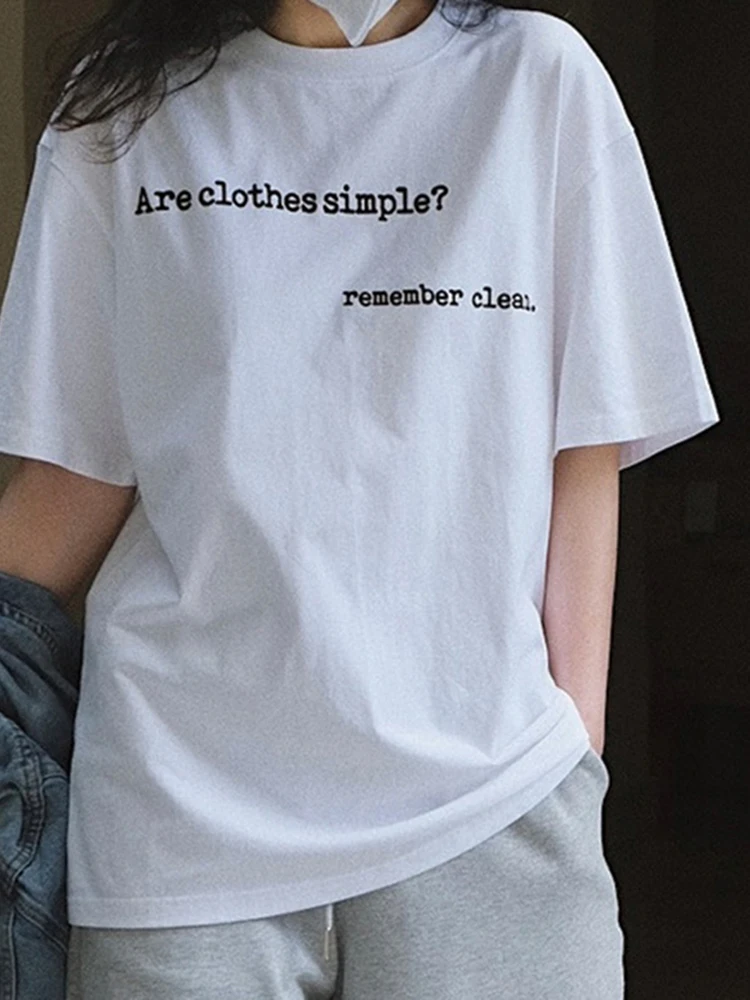 

Letter Print T-shirts Women 2022 Summer New Fashion Cozy Classic Round Neck Tshirts Clothing Femme Casual Simple Cotton Tee Tops