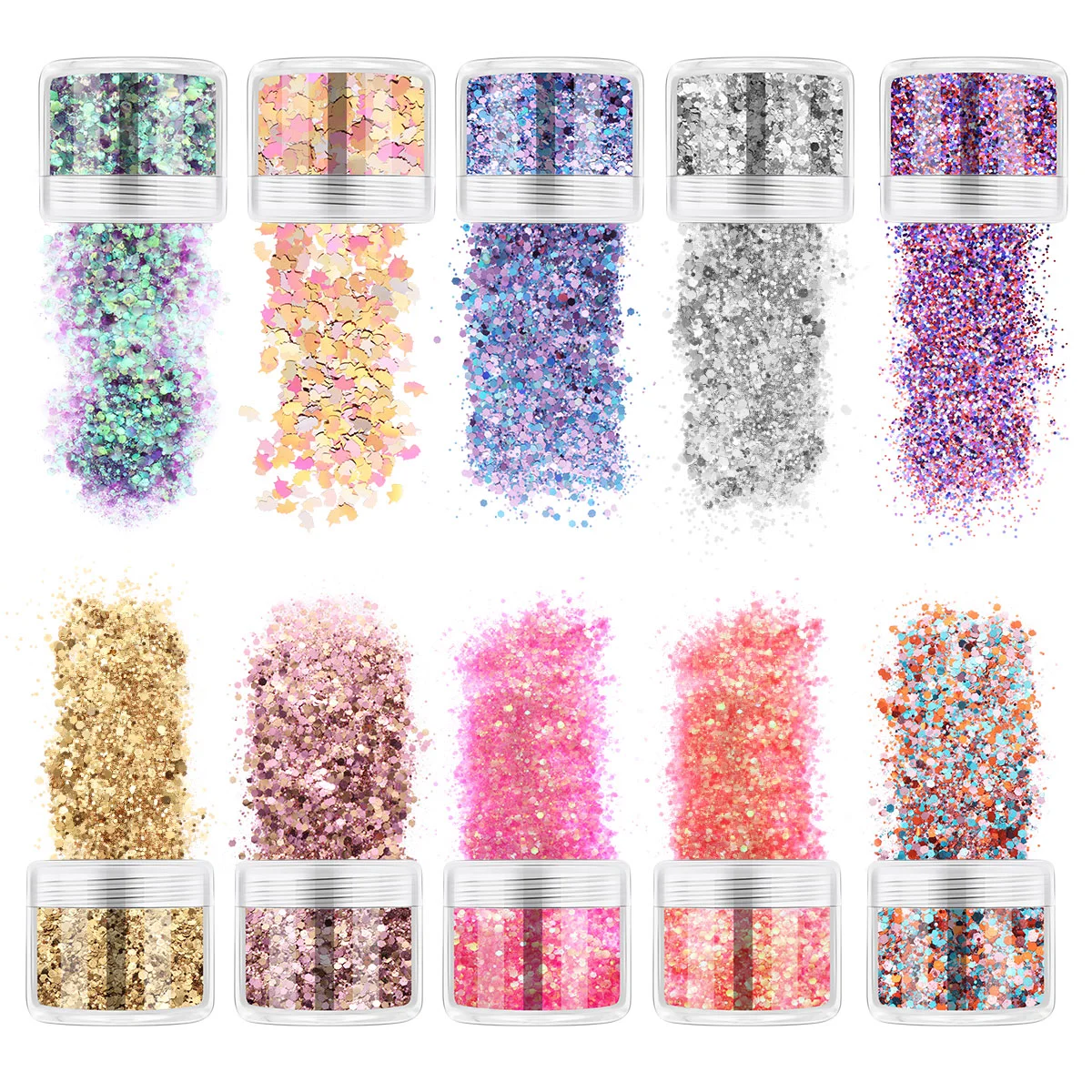 

Frcolor 10 Boxes Glitter Sequins Assorted Colorful Nail Glitter Flakes Tips for Face Body Hair