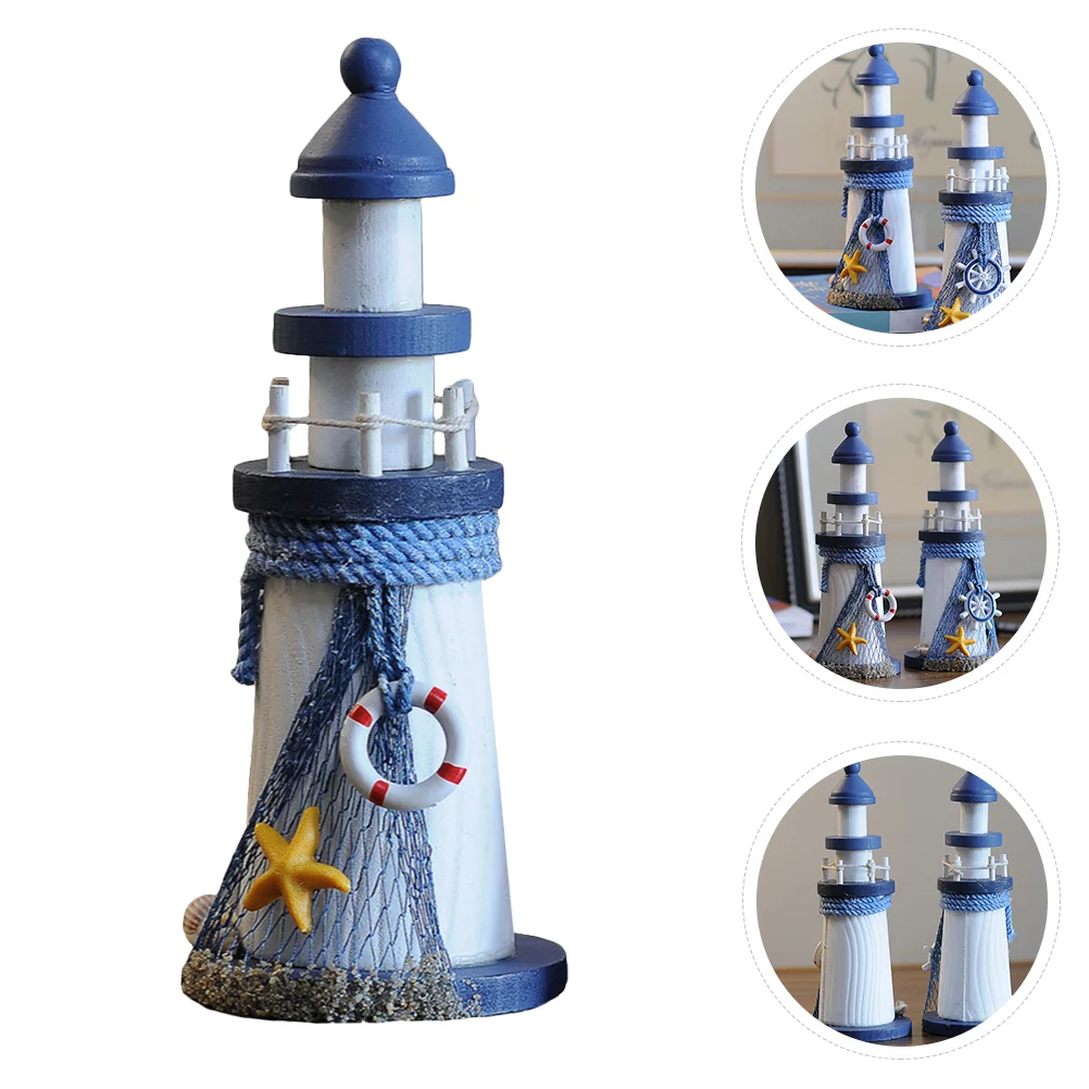 

Rustic Decorations Marine Wooden Lighthouse Mini Nautical Household Craft Desktop Ornament Pine Toy Office