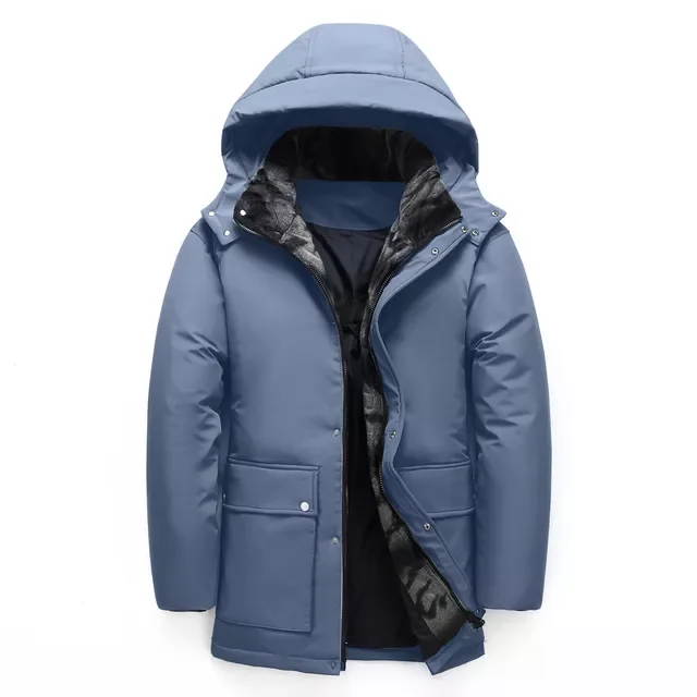 2022New Winter New Men's White Duck Down Warm Down Jacket Fashion Casual Hooded Thickened Long Coat Male Brand Clothes