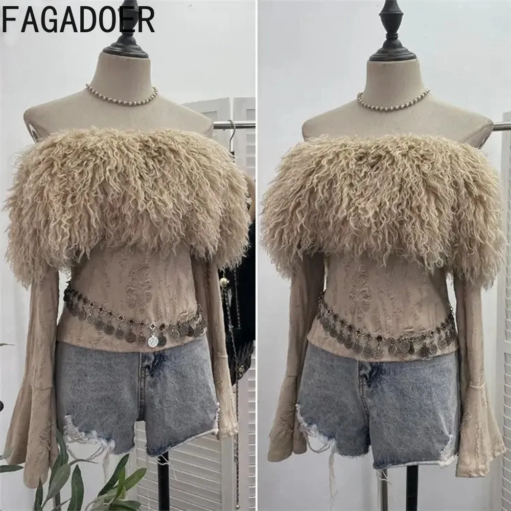 FAGADOER элегантная меховая футболка с кисточками женская сексуальная открытыми