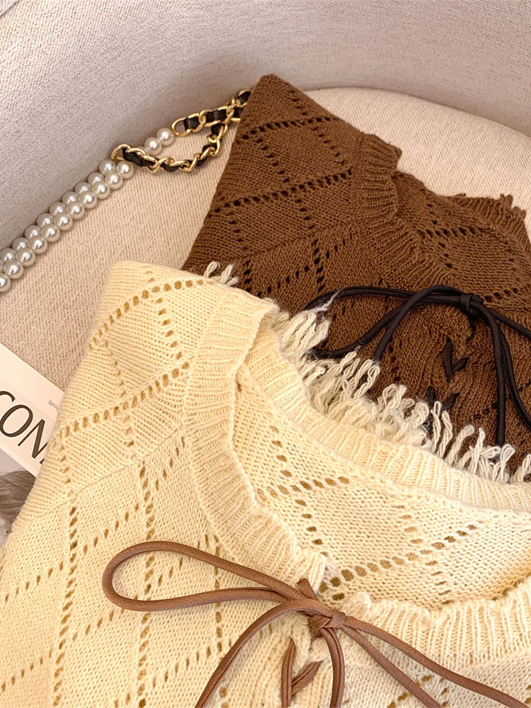 Женский абрикосовый кардиган свитер Harajuku Y2k вязаный кашемировый в клетку с