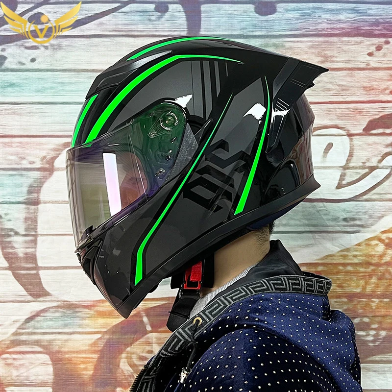 Motorcycle Helmet With Bluetooth Space Racing Tail Wing Double Visor Jet Downhill Helmet for Cafe Racer Women Men Moto Full Face enlarge
