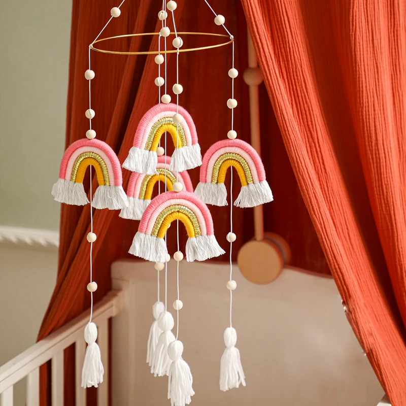 

Baby Rainbow Bed Bell Rattles Toys 0-12 Months Crib Mobiles Toy Musical Box Kid Room Bed Hanging Decor Nursing Children Product