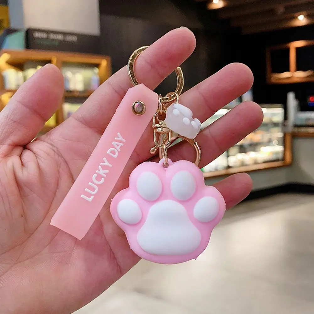 Fashion Silica Gel Car Key Ring Personality Children Cartoon Animal Korean Style Rings Cat Paw Buckle Women Chain