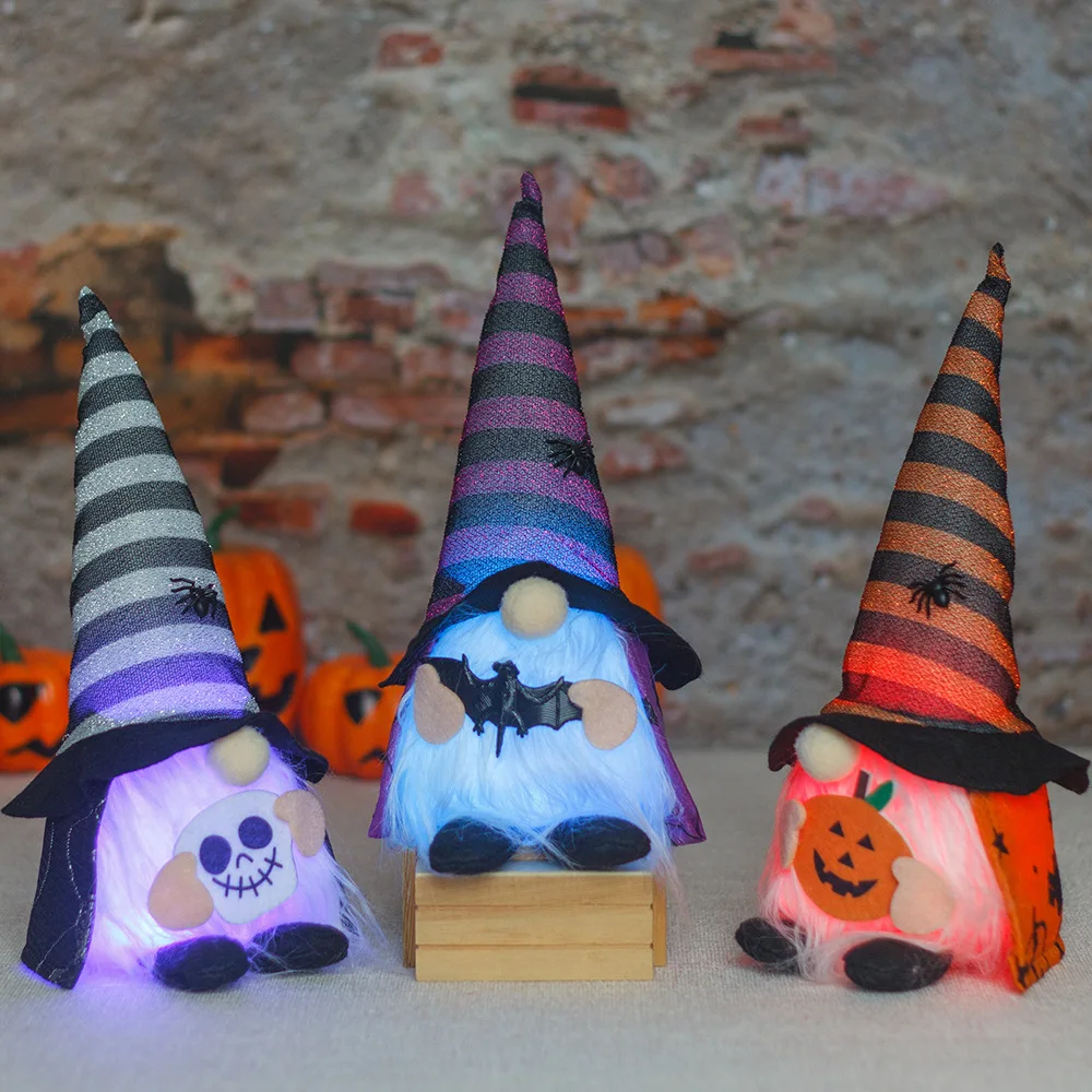 

Мигающая кукла ГОСТ на Хэллоуин с модной полосой, шляпа ведьмы, карликовая Рудольфа, игрушки, декоративные подарки, декор для фестиваля, дом...