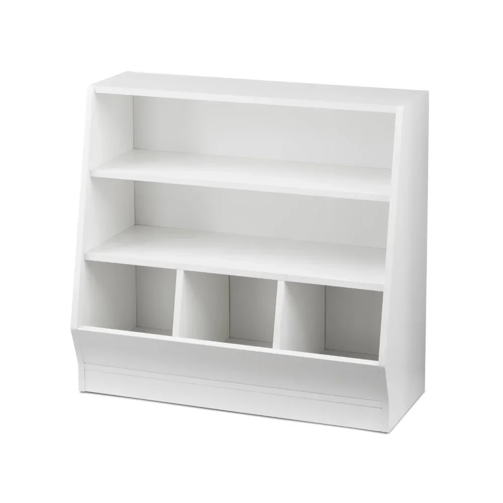 

Your Zone Kids Bin Storage and Two Shelf Bookcase, White Kids Toy Storage Cabinet, Bookcase for Children