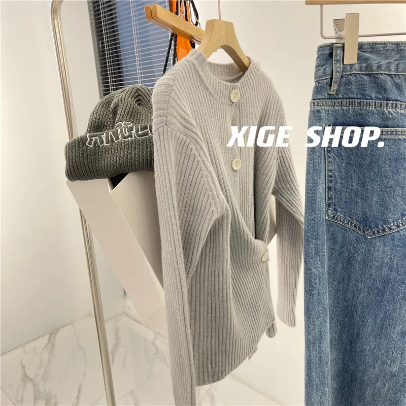 

Sweater for Women In Autumn and Winter Soft Soft Waxy Round Neck Pit Strip Waist Slim Knit Cardigan Bottoming Shirt