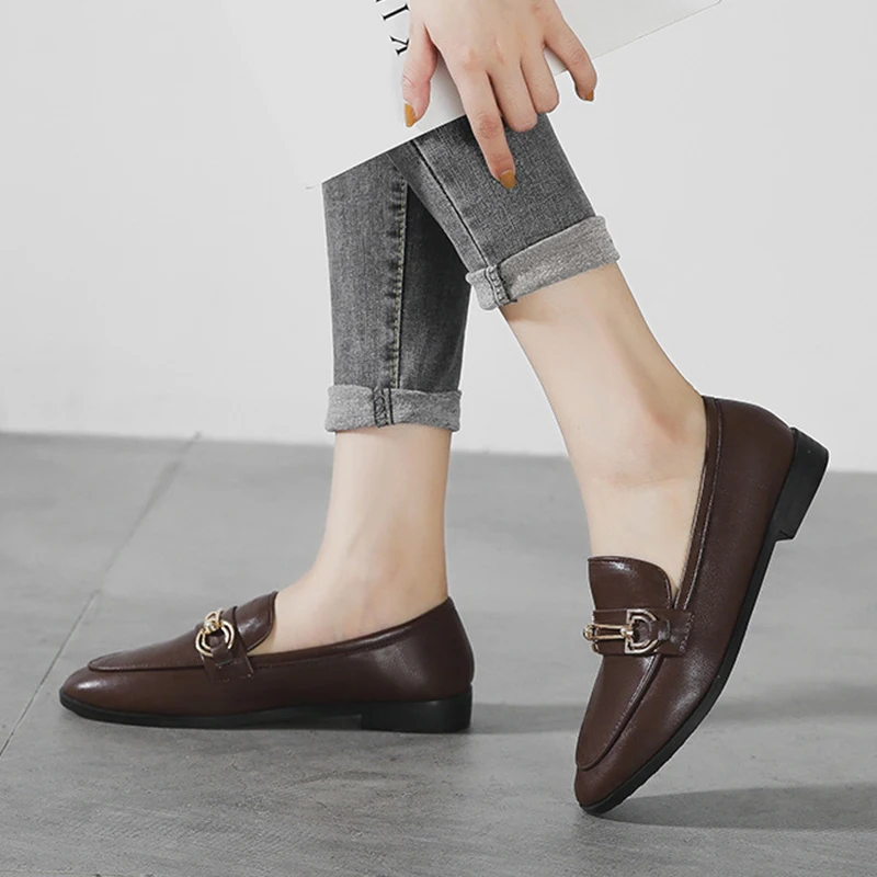 Designer Woman Quality Leather Slip on Flats Shoes for Women Loafers Ladies Zapatos De Mujer Plus Size 44 Spring Shoes