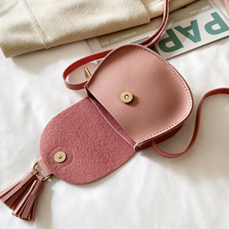 Mini Princess Accessories Kids Coin Purse Handbags Cute Girls Baby Tassel Crossbody Bags PU Leather Children Small Shoulder Bags