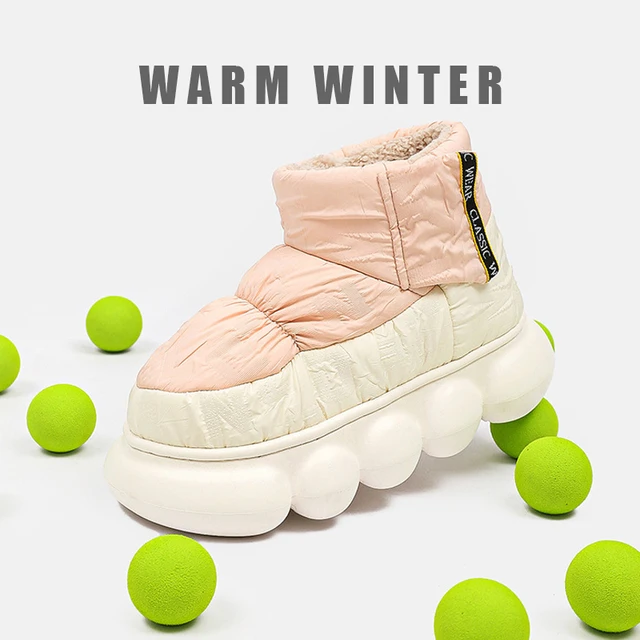 Winter Womens Bootie Slippers Fur Lined Warm Ankle Short Boots Waterproof Slip on Outdoor Shoes Snow Boots Ball Sole House Shoes 1