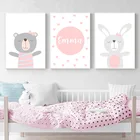 Настенный постер под заказ с изображением медведя, кролика, банта, животного, рисунок на холсте для девочек, абстрактные картины, декор для детской комнаты