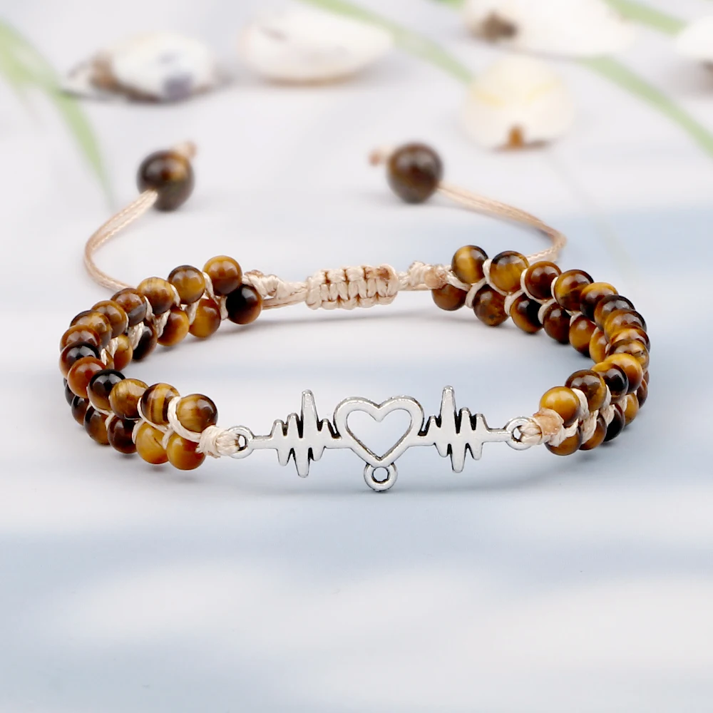 Очаровательные плетеные браслеты 4 мм с натуральным тигровым глазом двухрядные