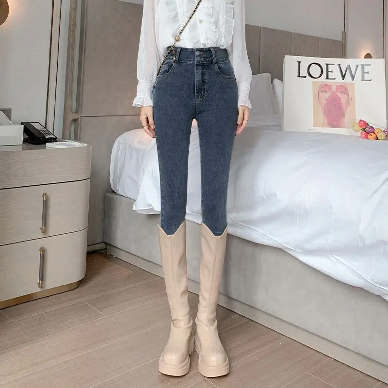Winter Thick Velvet Women High Waist Skinny Jeans Fashion Fleece Warm Slim Stretch Ladies Casual Denim Pencil Pants Trousers P48