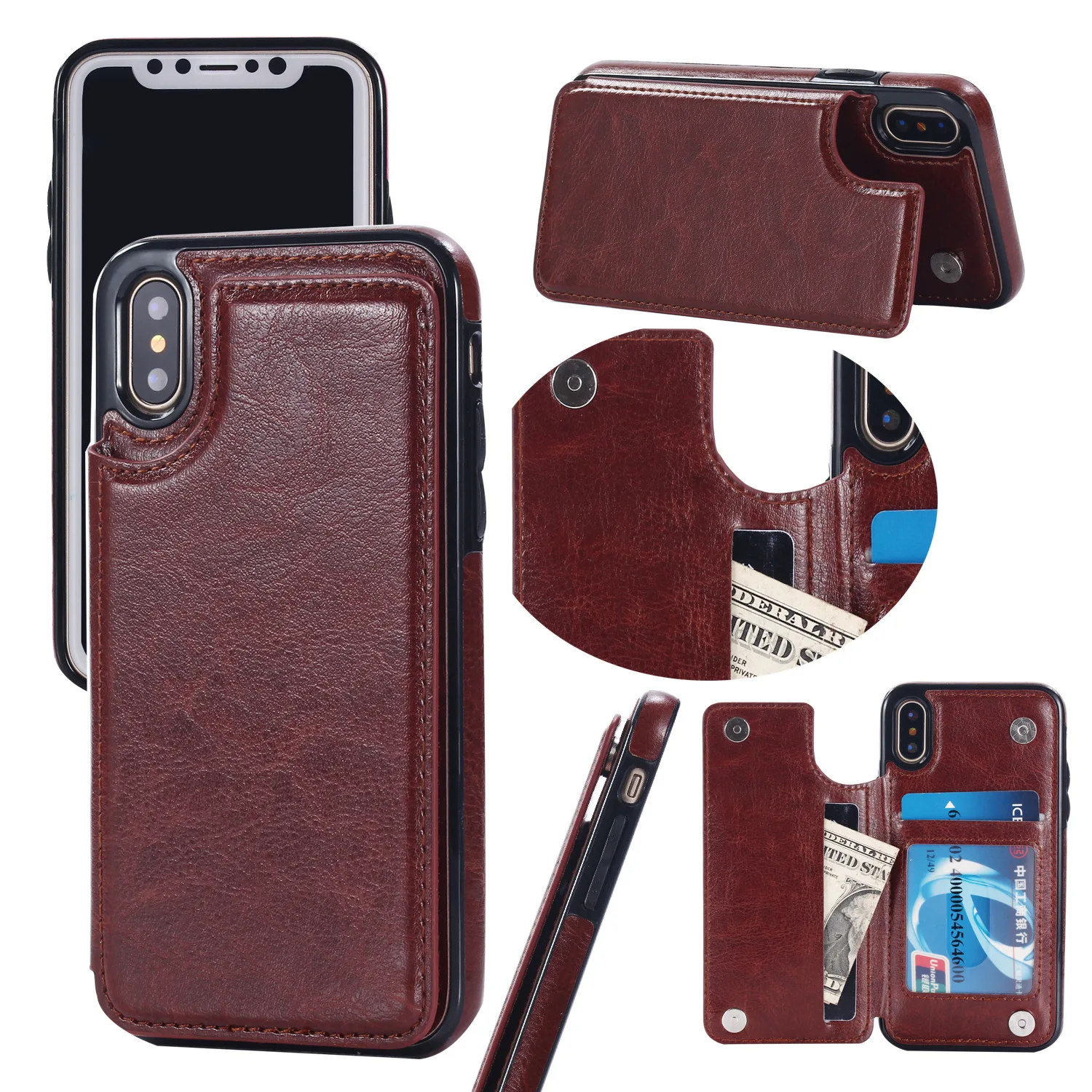 

Leather Wallet Flip Cover Card Case For iPhone 14 13 12 11 Pro Max Mini XS XR X SE 2020 8 7 6 6s Plus 5 5S Slots Magnetic Case