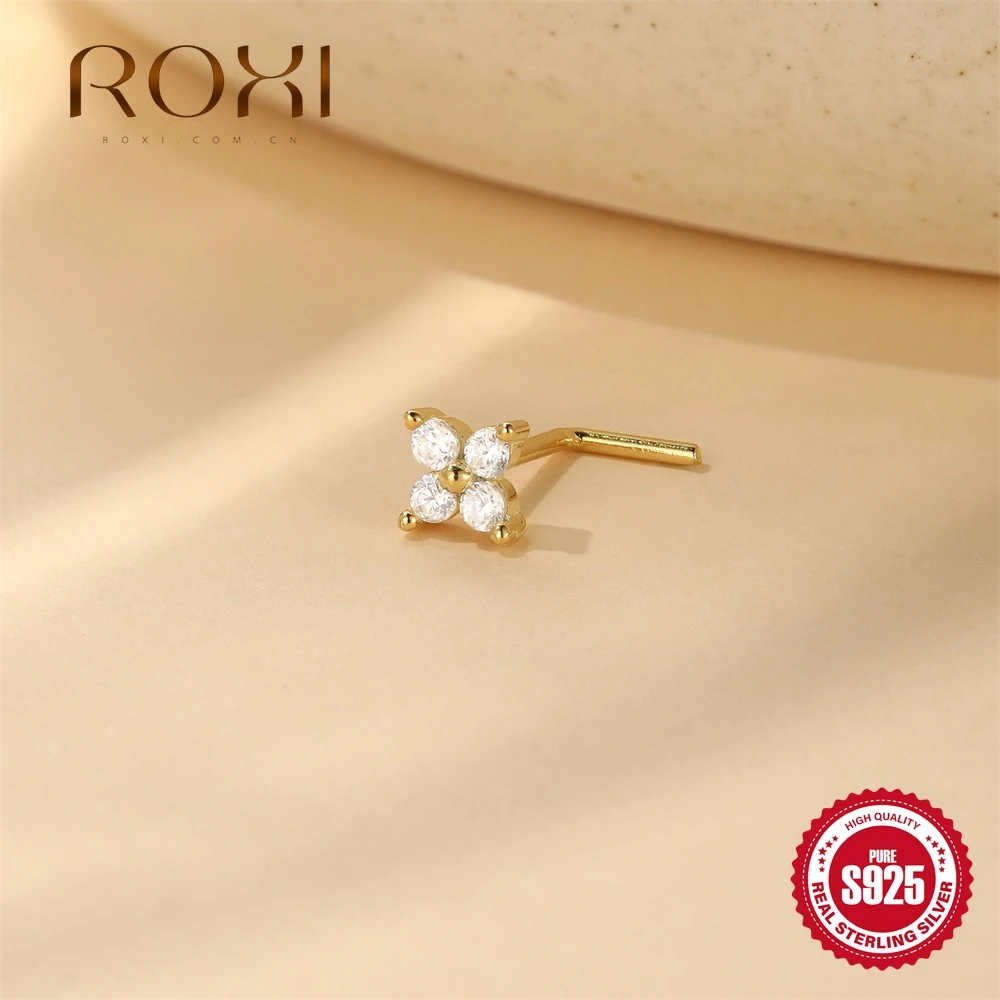 Фото ROXI 1 шт. Серебряные серьги-гвоздики 925 пробы с блестящими цирконами, в форме цветка и октаграммы, для пирсинга, женский аксессуар для повседневной носки, банкетов и свиданий №2