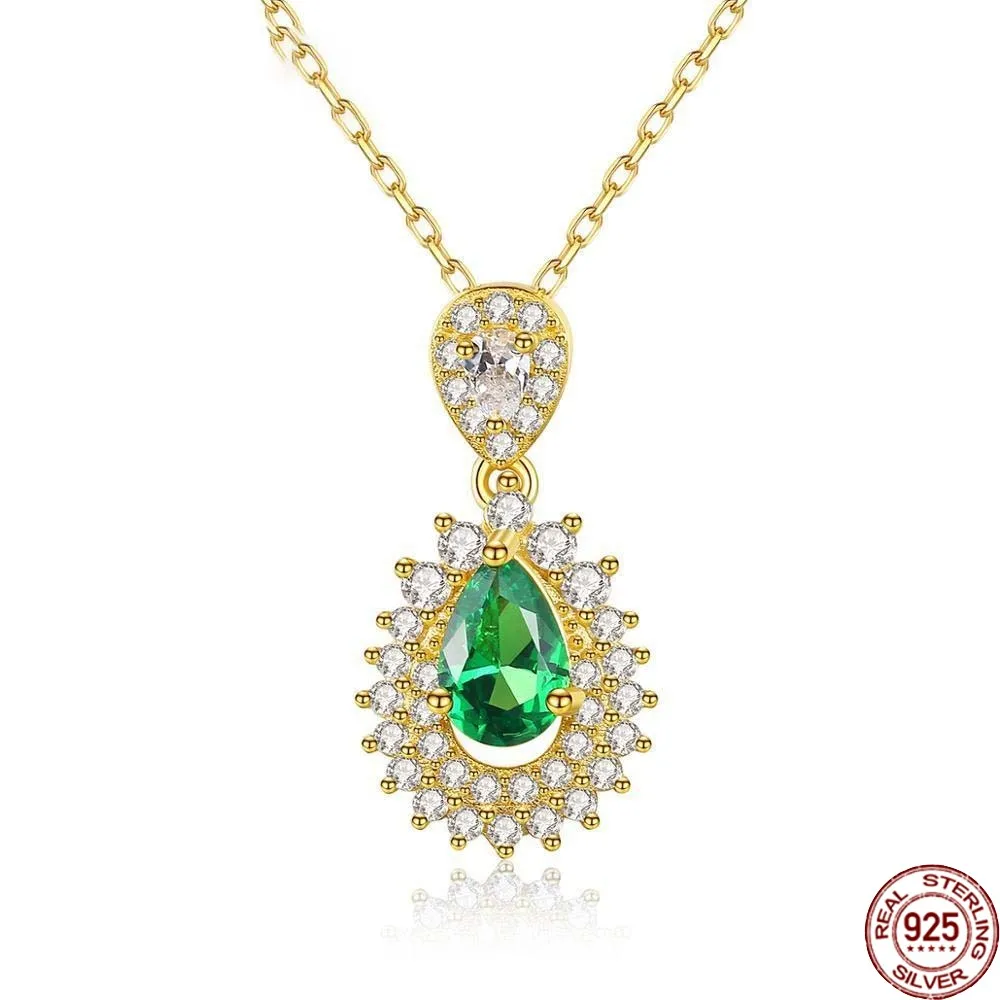 

BABIQU Green Gemstone Pendant Necklace for Women Engagement 925 Sterling Silver Classic Fine Jewelry Christmas Gift Bijoux Sn594