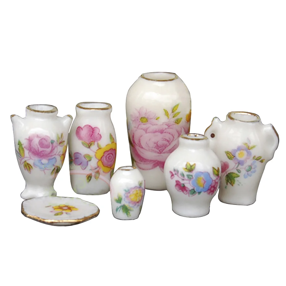 

Miniature Mini Vasevasesceramic Model Floral Pot Ornament House Furniture Flowersimulation Accessories Bud Decoration Set