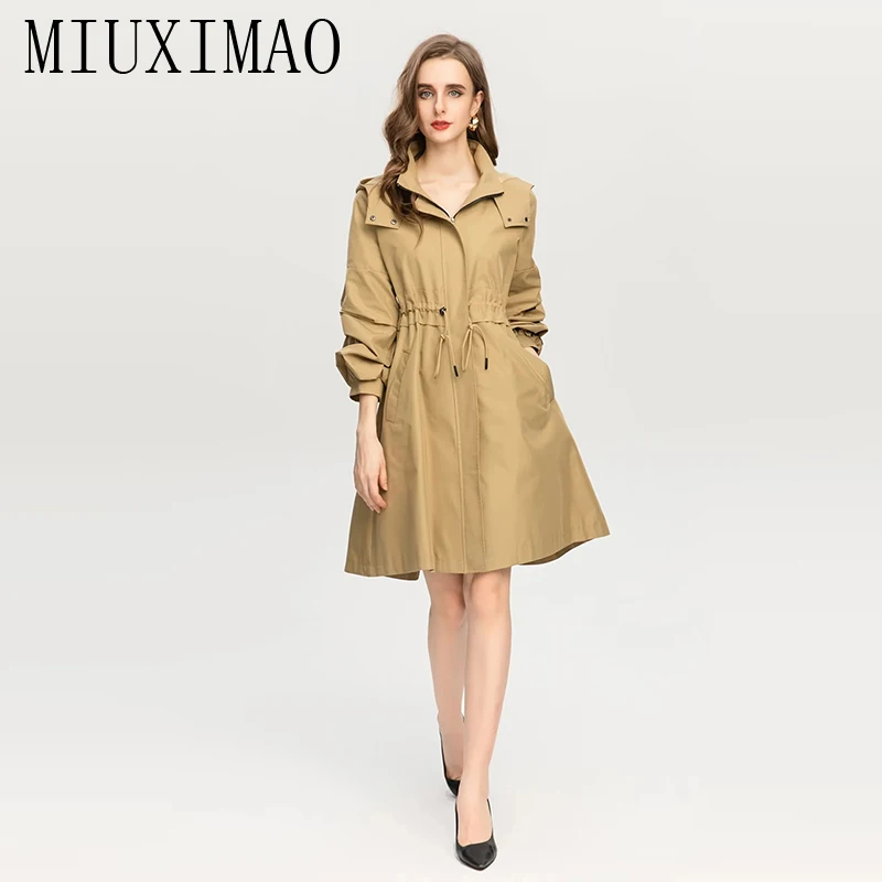 

MIUXIMAO 2022 High Quality Autumn&Winter Elegant Coat Long Sleeve Hooded Zipper Solid Fashion Casual Coat Women Vestide