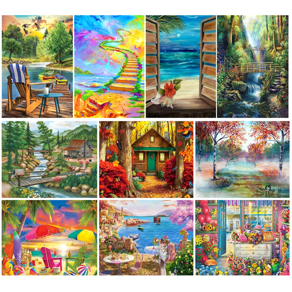 

5D DIY Diamond Painting Landscape Garden Forest House Cross Stitch Kit Full Drill Embroidery Mosaic Art Picture of Rhinestones