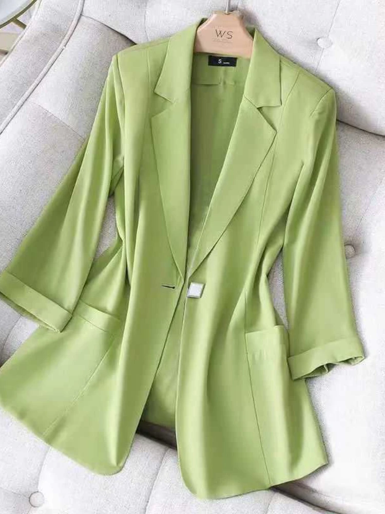 

Summer New Temperament Mid-sleeve Solid Color Slim Waist Ladies Suit Thin Section Small Suit Jacket Female Office