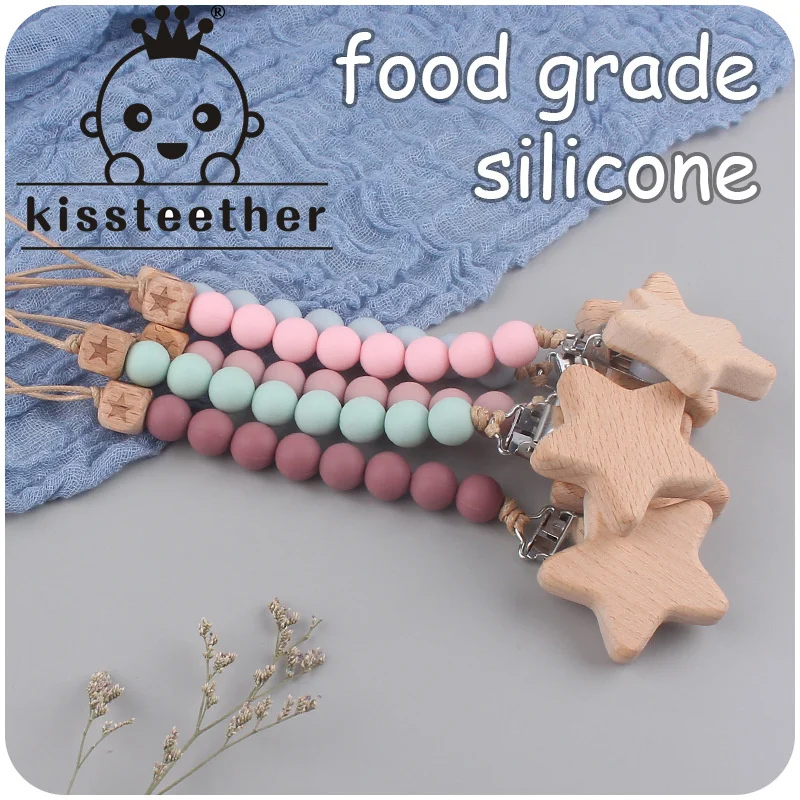 

Kissteether New Silicone Bead Pacifier Chain Beech Star Pacifier Clip Baby Soothes Beech Pattern Bead Pacifier To Prevent Chain