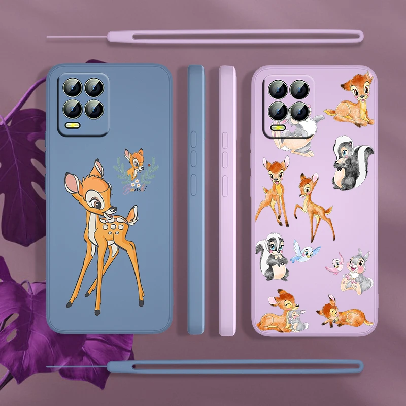 

Disney Jungle Animals Fawn Bambi For Realme GT Neo2 Master Narzo 50i 50A C21Y C17 C11 C2 XT X2 X7 Pro Liquid Rope Phone Case