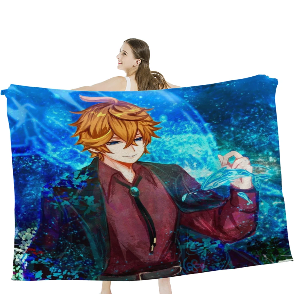 

Клетчатая тартаглия Genshin, мягкое бархатное одеяло, постельное белье для кемпинга, одеяло для холодного кинотеатра или путешествий