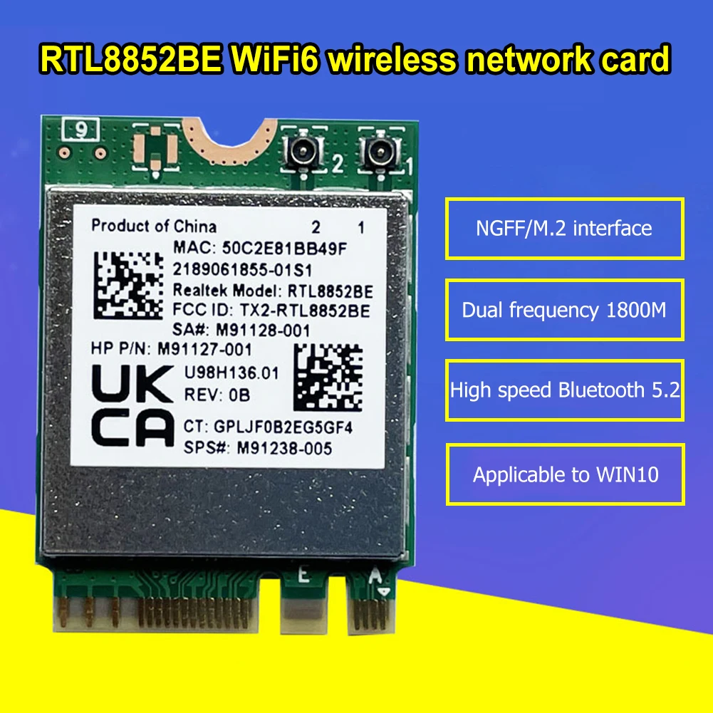 

2.4G 5G Internal Network Adapter Dual Band 1800M WiFi Adapter Bluetooth-compatible 5.2 WiFi Dongle Adapter NGFF M.2 Accessories