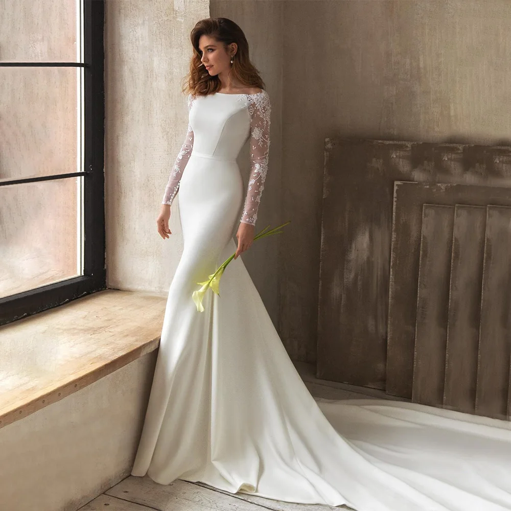 

Простое свадебное платье с юбкой-годе для невесты, свадебное платье с бусинами, роскошное платье с открытой спиной, иллюзийное свадебное пл...