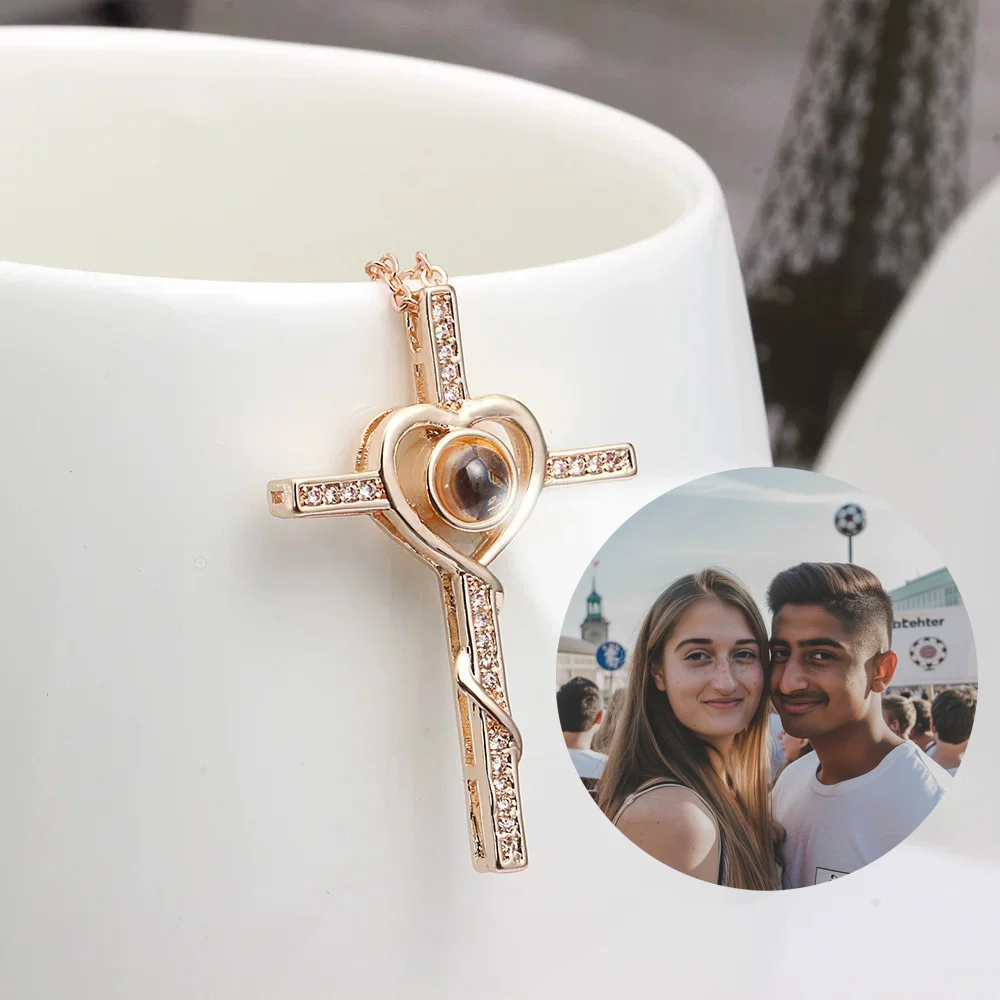 Ожерелье с проекцией фото на заказ Медный кулон крестом цепочка из титановой