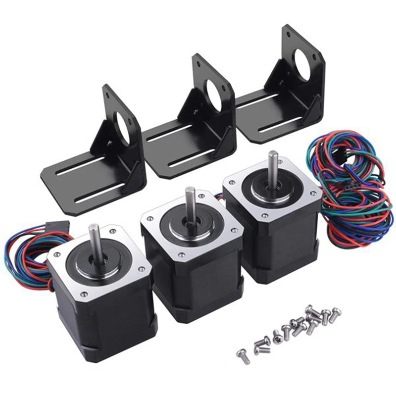 

3 Pack Nema 17 Stepper Motor With 1M 4-Pin Cable & Connector And 3 Pack Mounting Bracket Kit For 3D Printer/CNC