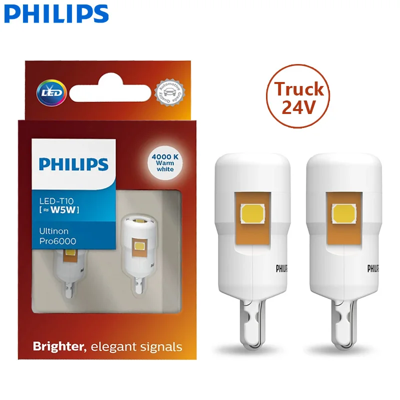 Philips LED T10 W5W Грузовик 24 В Ultinon Pro6000 4000K Теплый белый сигнал Внутреннее освещение