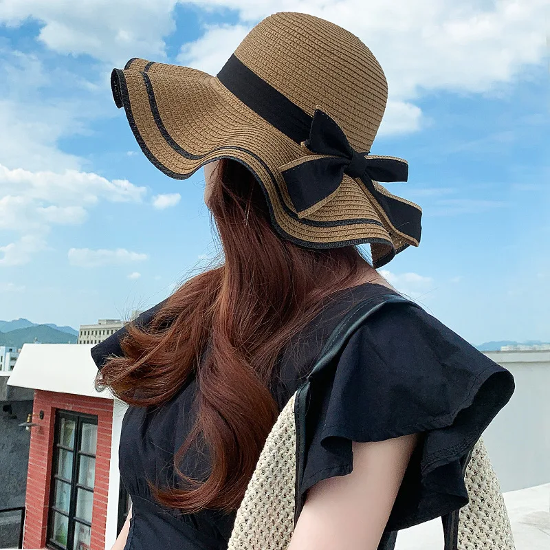 

Summer Wide Brim Sun Straw Hat Natural for Women Fashion Sun Protection Solid Casual Spring Women's Cap Beach Accessories 2022