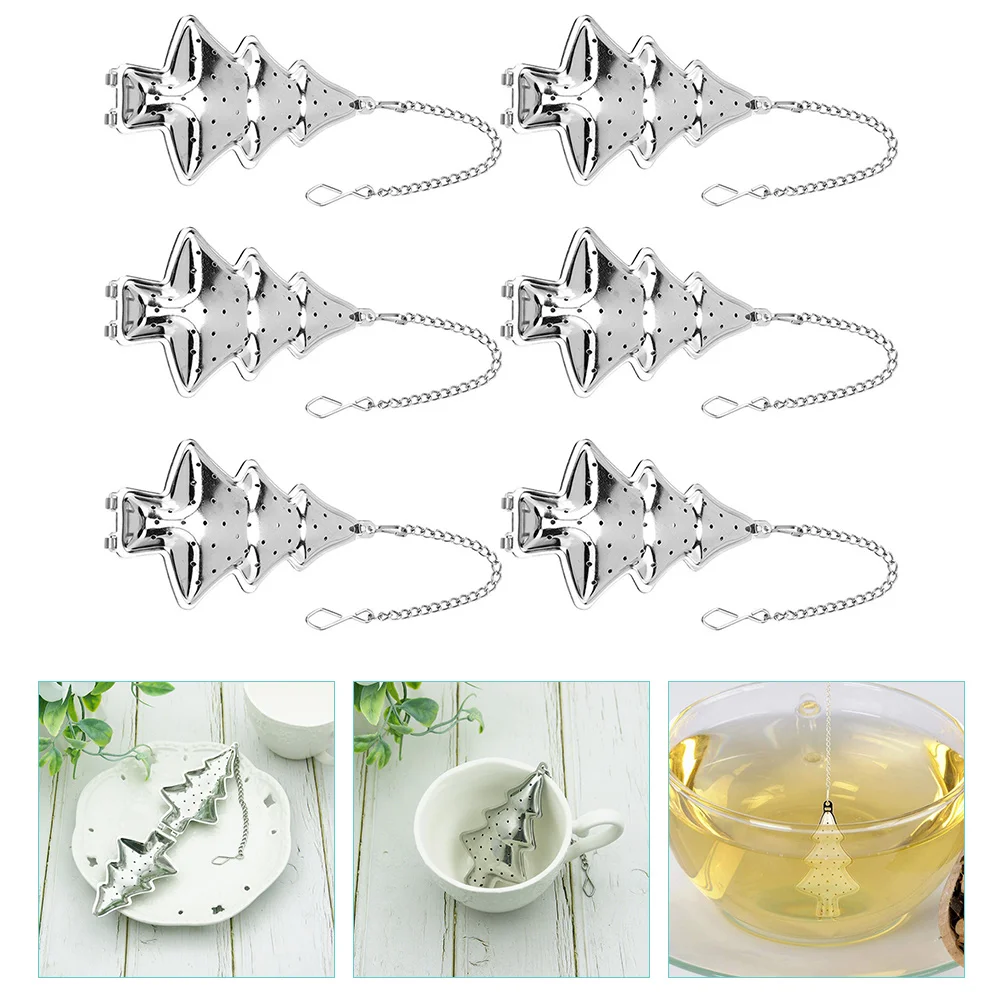 

6 Pcs Tree Tea Leak Stainless Steel Infuser Loose Leaves Brewing Tool Household Creative Strainer Making Gadget Christmas