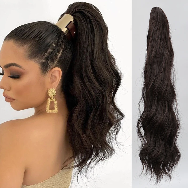 TALANG Synthetic Long Thick Wave Pony Fiber Claw Clip Wavy Ponytail Extensions Clip In Hair Extensions For Women