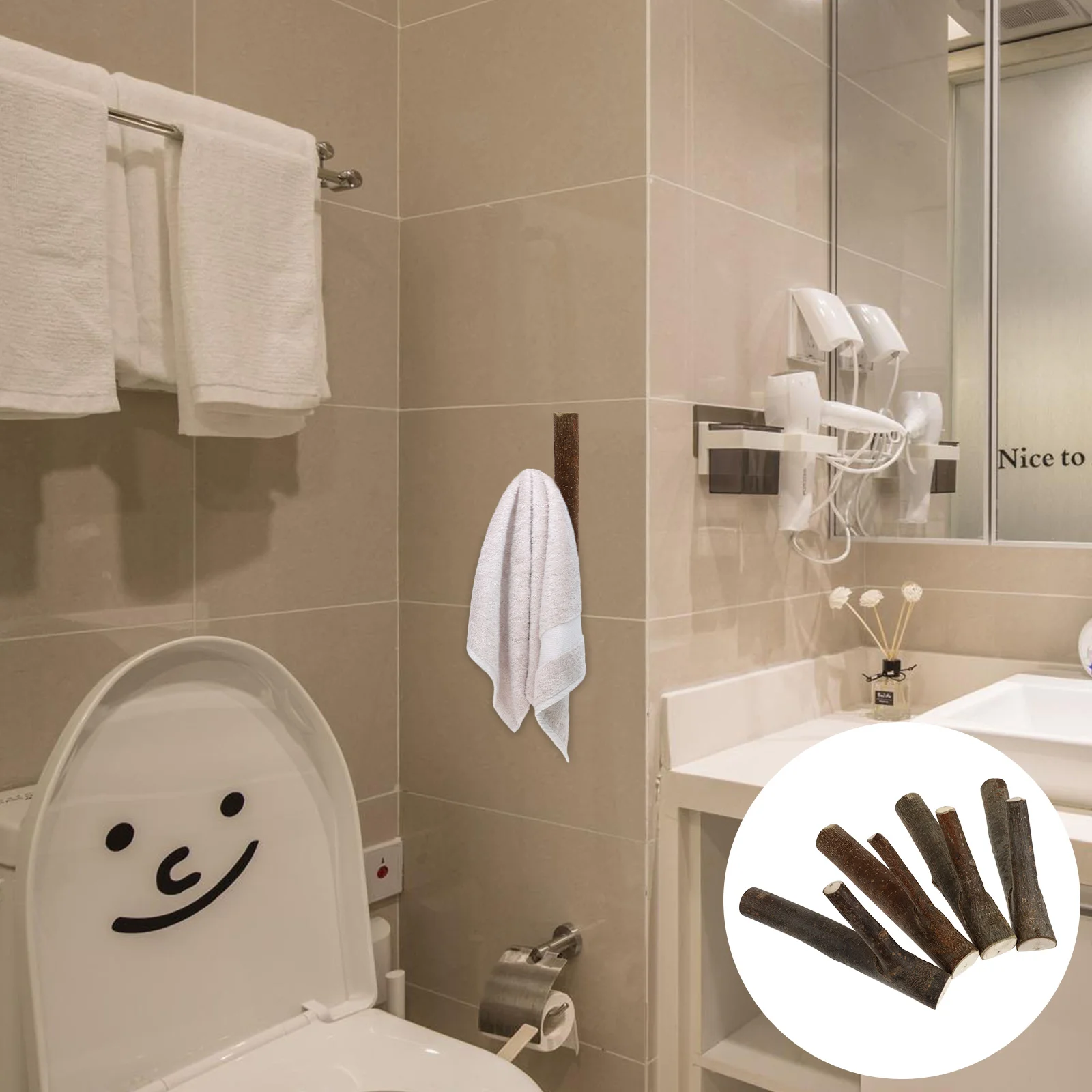 

Hooks Wall Wood Coat Natural Wooden Decorative Adhesive Rustickitchen Towel Rack Coats Hanging Hanger Mounted Handbag Hook