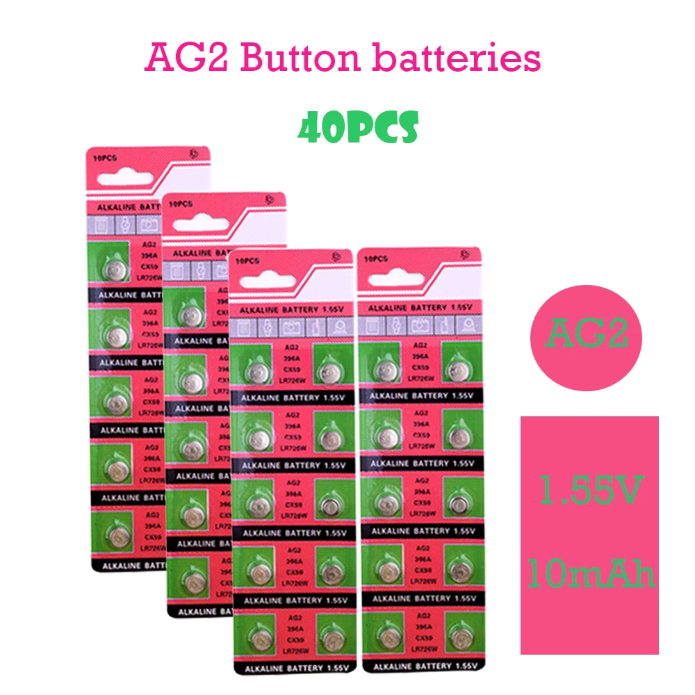 AG2 40 шт. дешевая щелочная батарея 1 55 в LR726 396 SR726 196 SG2 SR9 726 LR59 батарейки для часов