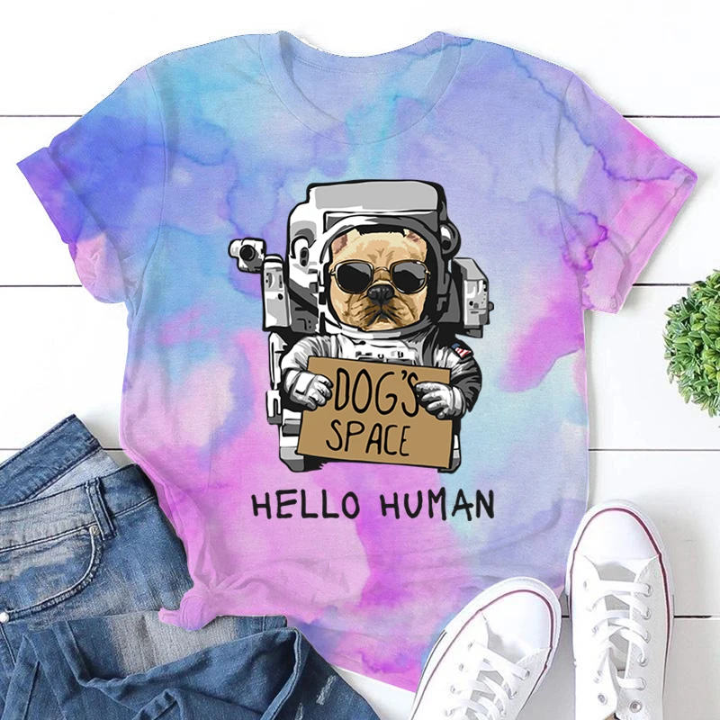 

Women T-shirt Cartoon Trendy Cool Aerospace Dog Series Print T Shirt O-Neck Short Sleeve Tops