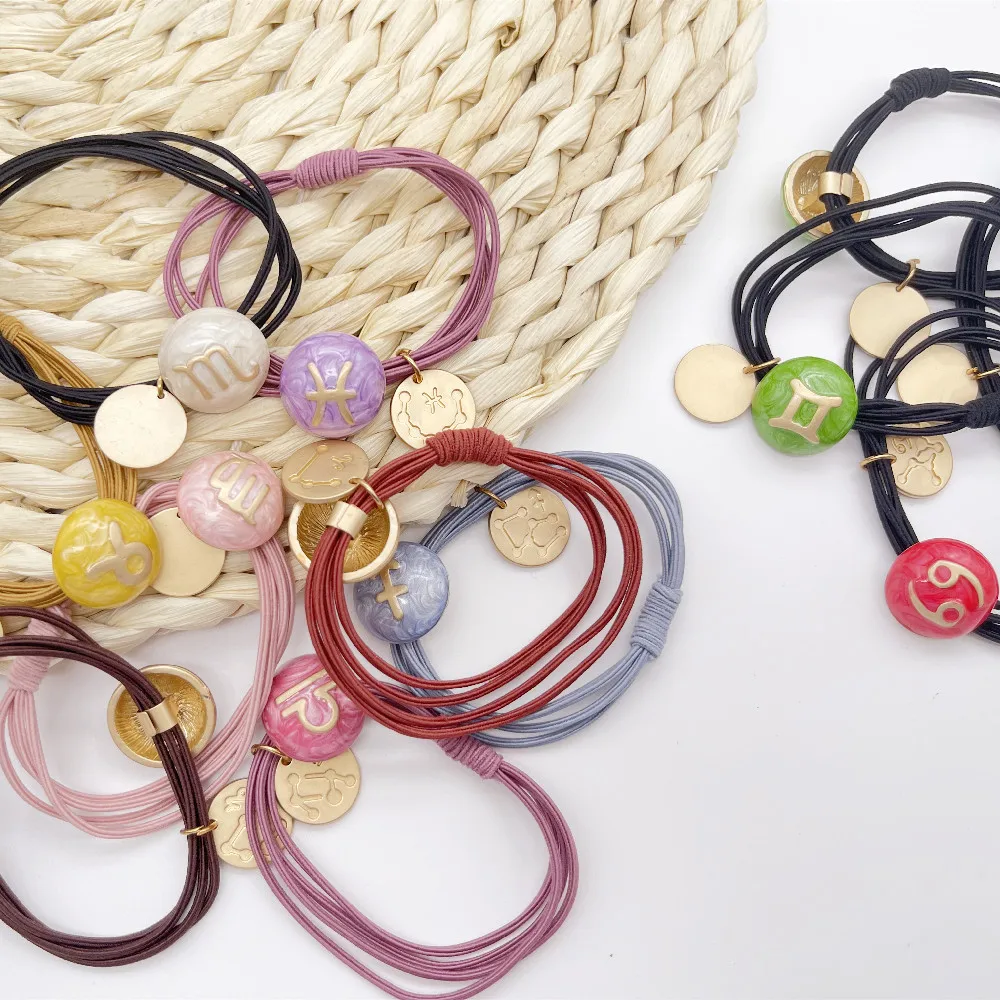 

Women Twelve Constellations Popular Metal Elastic Hair Bands Twelve Colors Headband Girl Rubber Band Fashion Hair Accessories