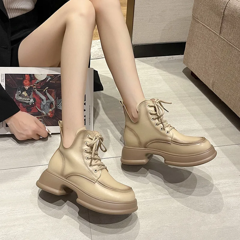Luxury Brand Women's Fashion Round Toe Ankle Boots Autumn Comfortable Feminine Thick Botines De Mujer Ladies Sexy Winter Botines