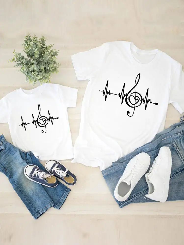 

Women Kid Child Summer Mom Mama Girl Mother T Tee T-shirt Clothes O-neck Music Sweet Fashion Clothing Family Matching Outfits