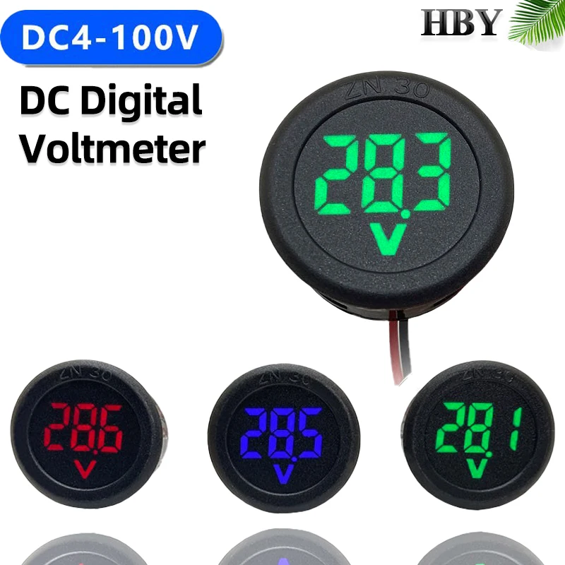 

DC 4-100V Digital Voltmeter Electric Voltage Tester LED Two-wire Voltmeter Reverse Connection Protection Car Voltage Detector