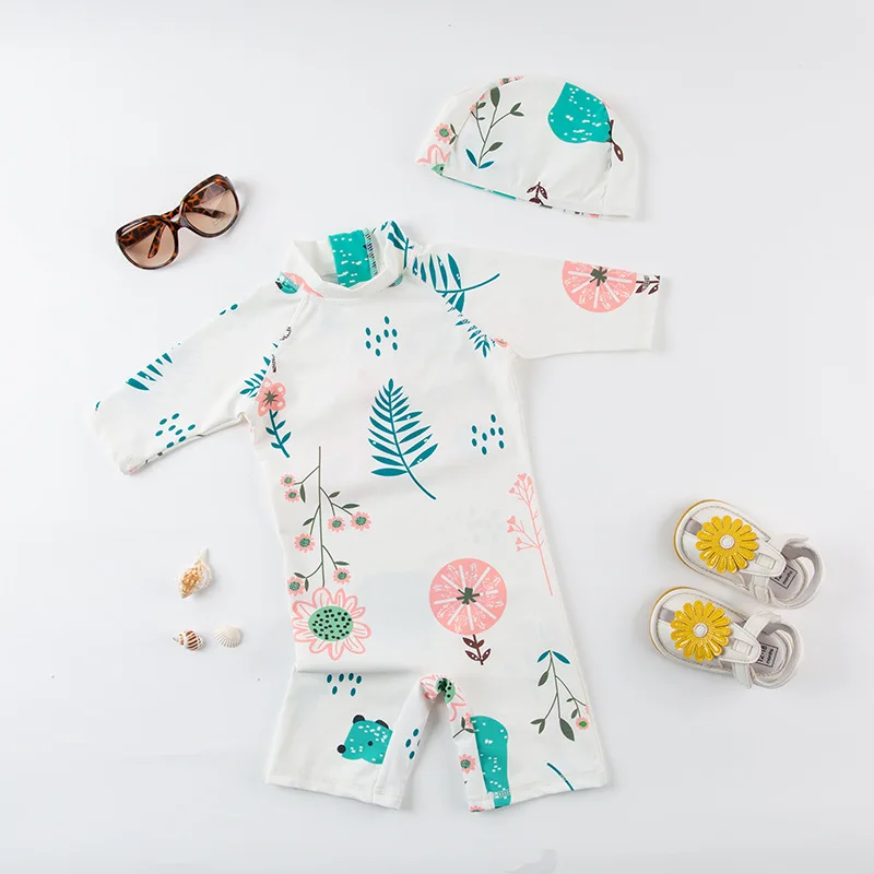 

Swimwear Girls Floral Print UV Protection Rash Guards Set Kids Baby Boys 1~7 Year Beachwear Long Sleeve Swimsuit Bathing Suits