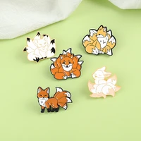 2pcs new exquisite and cute cartoon nine tailed fox rabbit alloy brooch temperament wild clothes badge cute wolf pin