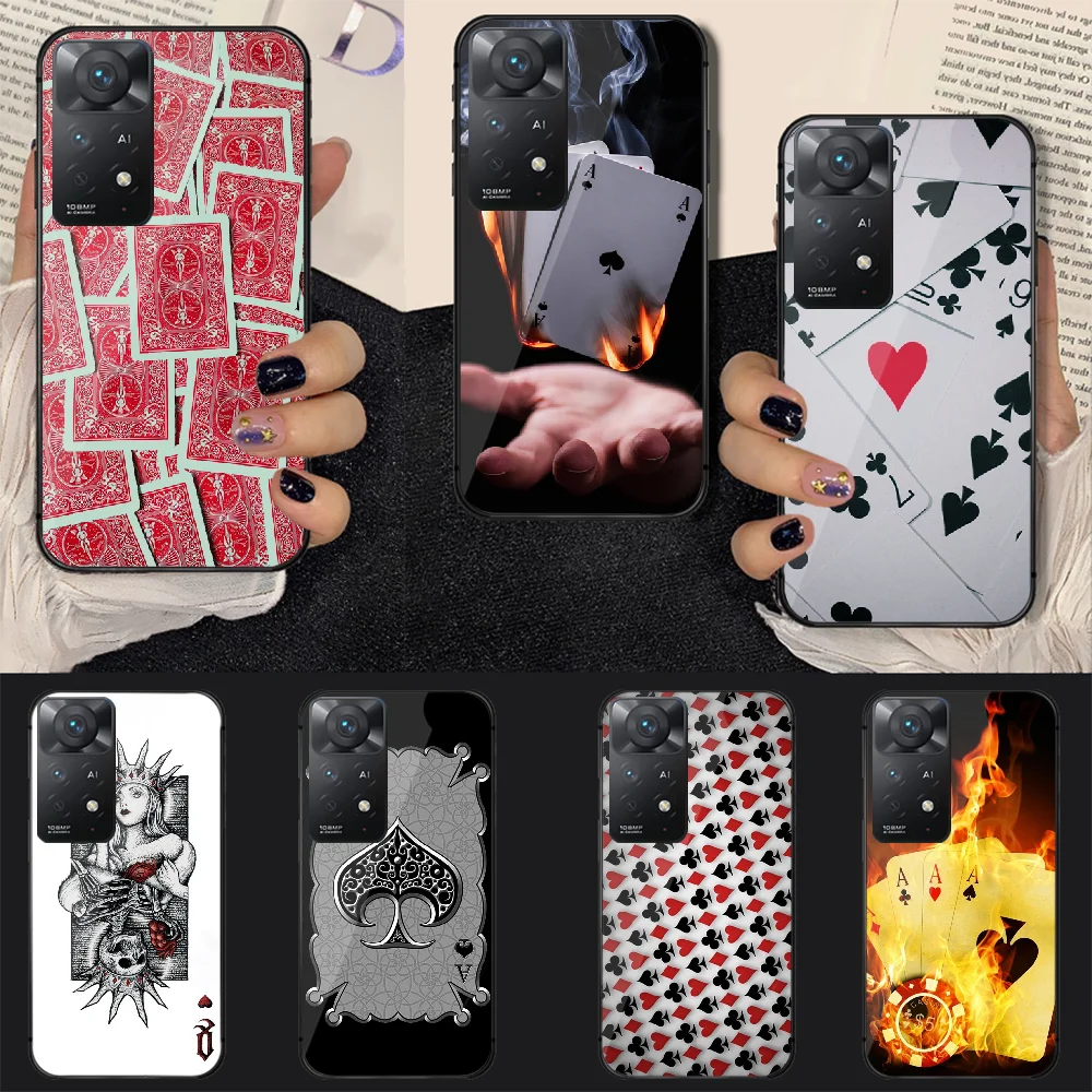 

Playing Cards Game Poker Tempered Glass Phone Case Cover For Xiaomi Redmi Note 7 8 9 10 11 12 S Pro Plus 5G 9C 10C K60