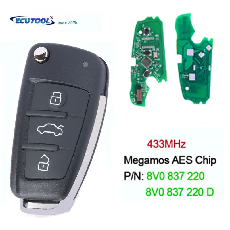 

Remote Key Fob Keyless For Audi A3 S3 2012 2013 2014 2015 2016 2017 2018 2019 433MHz 8V0 837 220 D 8V0837220D / 8V0837220