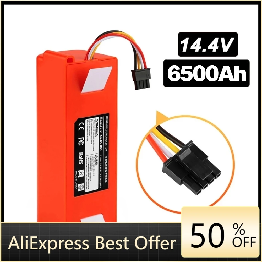 

14.4V 6500mAh Robotic Vacuum Cleaner Replacement Battery For Xiaomi Roborock S55 S60 S65 S50 S51 S5 MAX S6 Parts