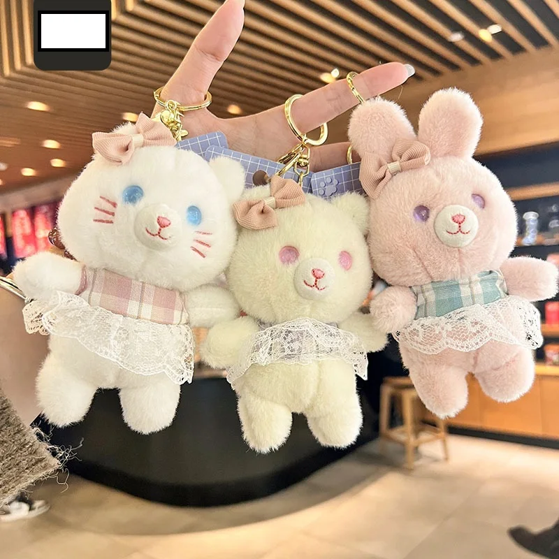 

new popular online Cute creative grabber doll rabbit cat bear keychain doll bag pendant soft fashione birthday christmase gift